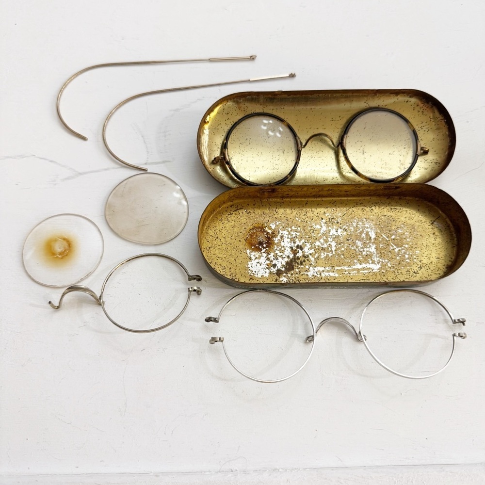 Antique/VintageWillson Goggles Tin Box Bakelite Glasses-B&L 1/10 12kGF Frames